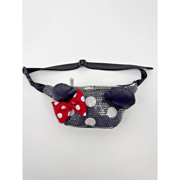 Disney Handbags - Disney Parks Loungefly Minnie Mouse Fanny Pack Belt Bag Sequin Bow Polka Dot